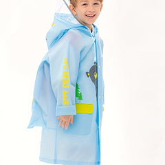 Kid's Hooded Raincoat Button Down Rain Poncho Jacket Animal Pattern Rainsuit