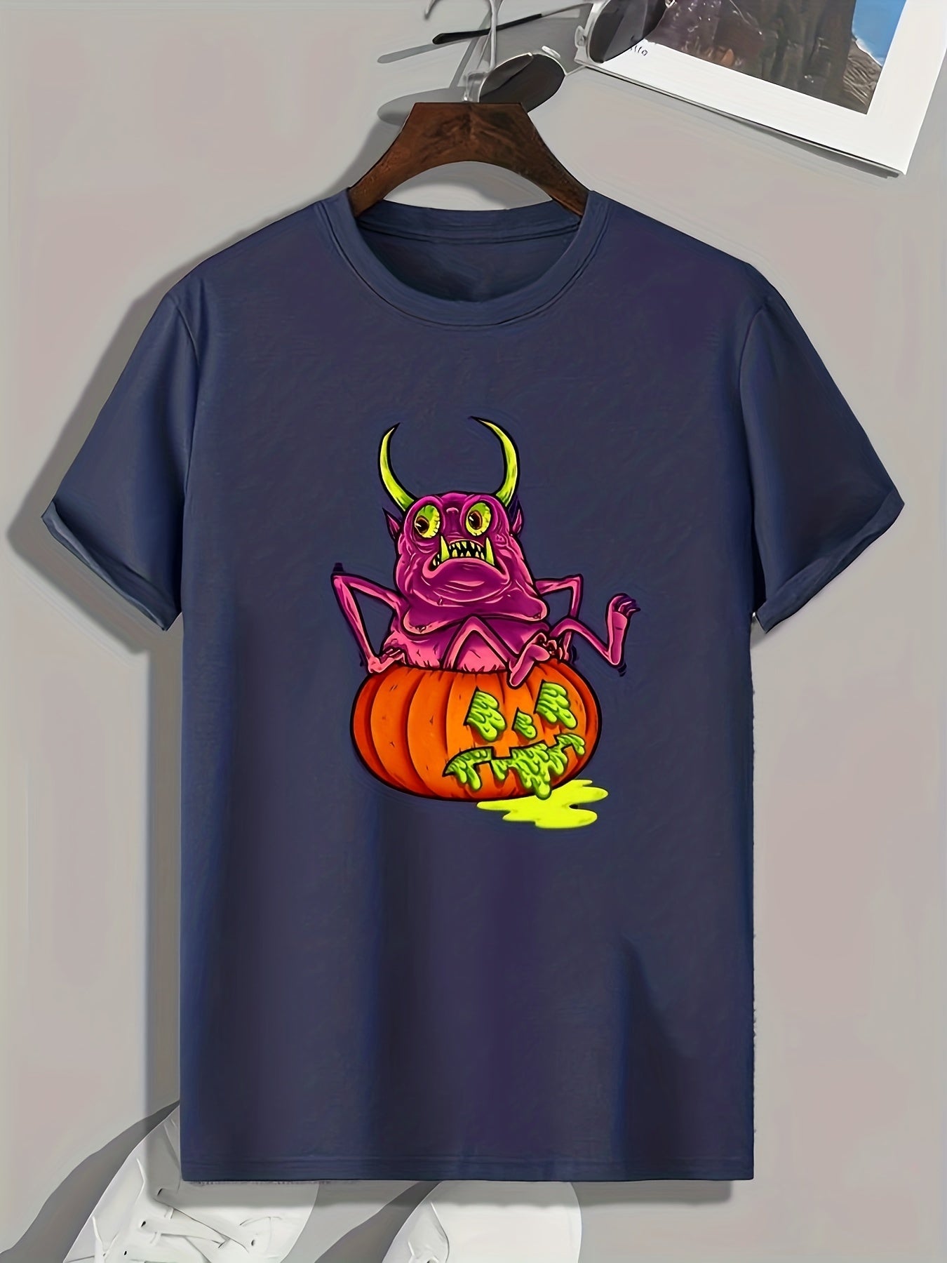 Halloween Monster & Pumpkin Graphic Tee for Men