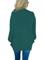 Green V Neck Cover Up Shirt Long Sleeve Loose Fit Rash Guard Women's Swimwear