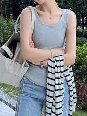 Slim Tank Top Solid Crew Neck Sleeveless Casual Summer Women's Clothing