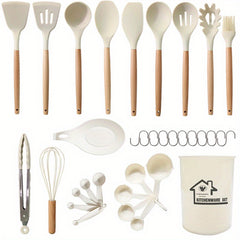 33pcs Wooden Handle Silicone Kitchenware Spoon Shovel Kitchen Gadgets Set