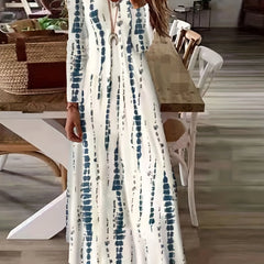 Tie Dye Long Sleeve V Neck Maxi Dress