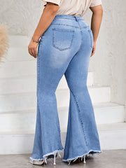 Washed Button Fly Flare Leg Jeans