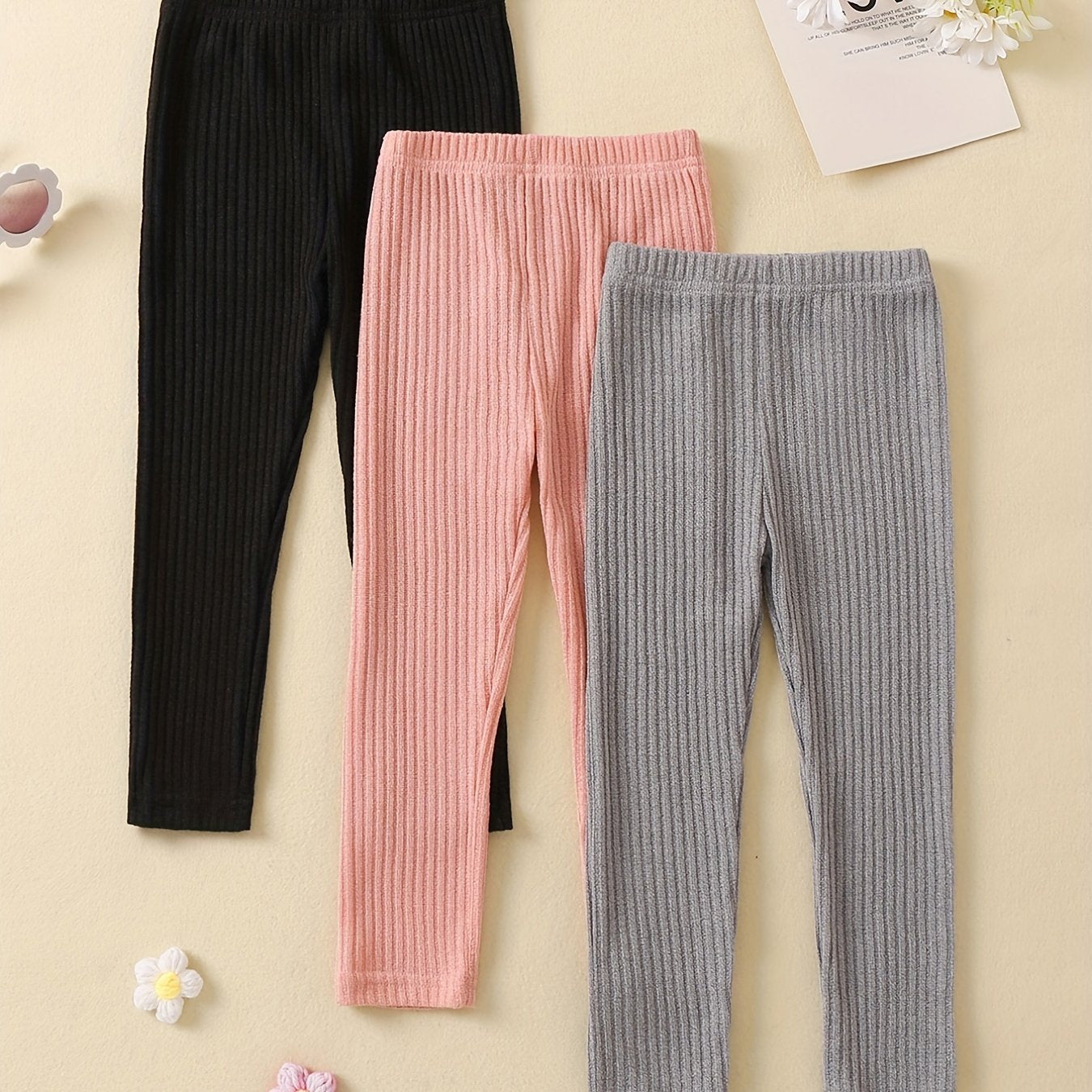 3-Pack Toddler Girl's High Waist Ribbed Knit Leggings