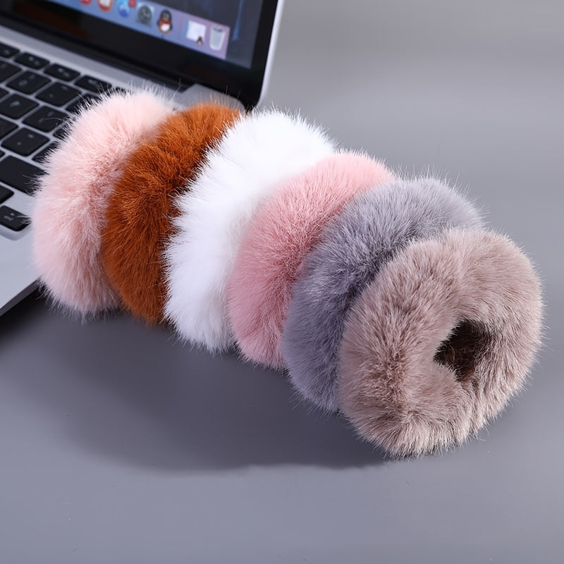 6Pcs Fuzzy Furry Fur Hair Elastics Tie Scrunchies Hair Accessories