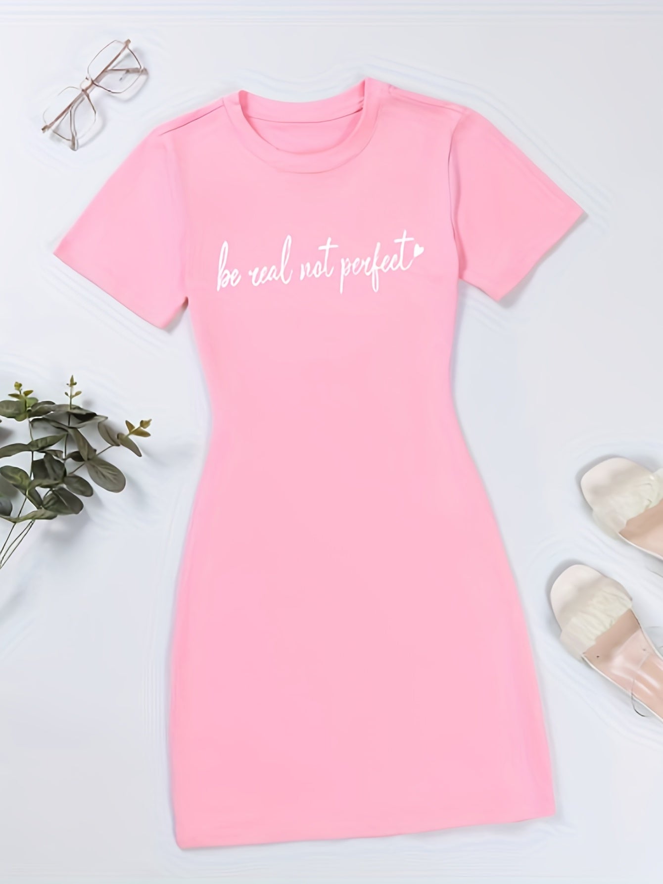 Real Print Tee Dress Short Sleeve Casual Dress Women's Clothing