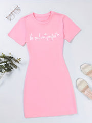 Real Print Tee Dress Short Sleeve Casual Dress Women's Clothing