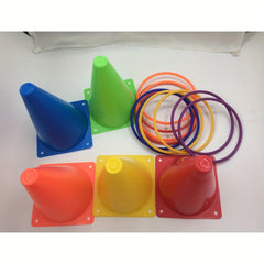Throwing Game with 5 Soft Marking Buckets and 10-20 Mixed Furrels