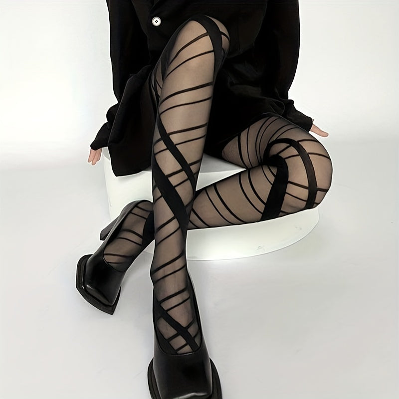 Strappy High Waist Semi Sheer Footed Pantyhose