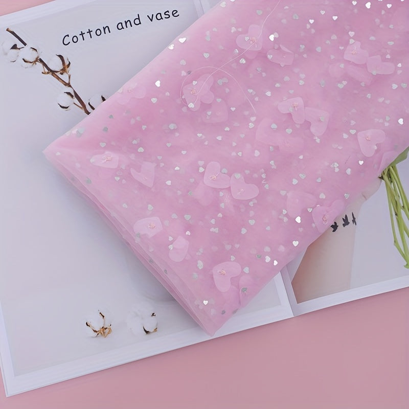 Silvery Love Patch Embroidery Peach Heart Mesh Material DIY Winter Wonderland