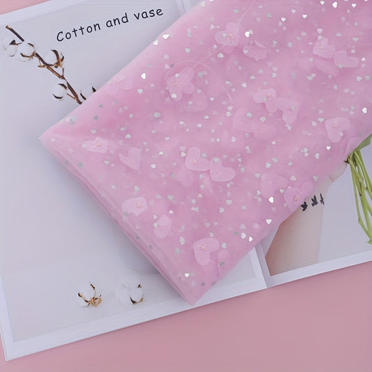 Silvery Love Patch Embroidery Peach Heart Mesh Material DIY Winter Wonderland