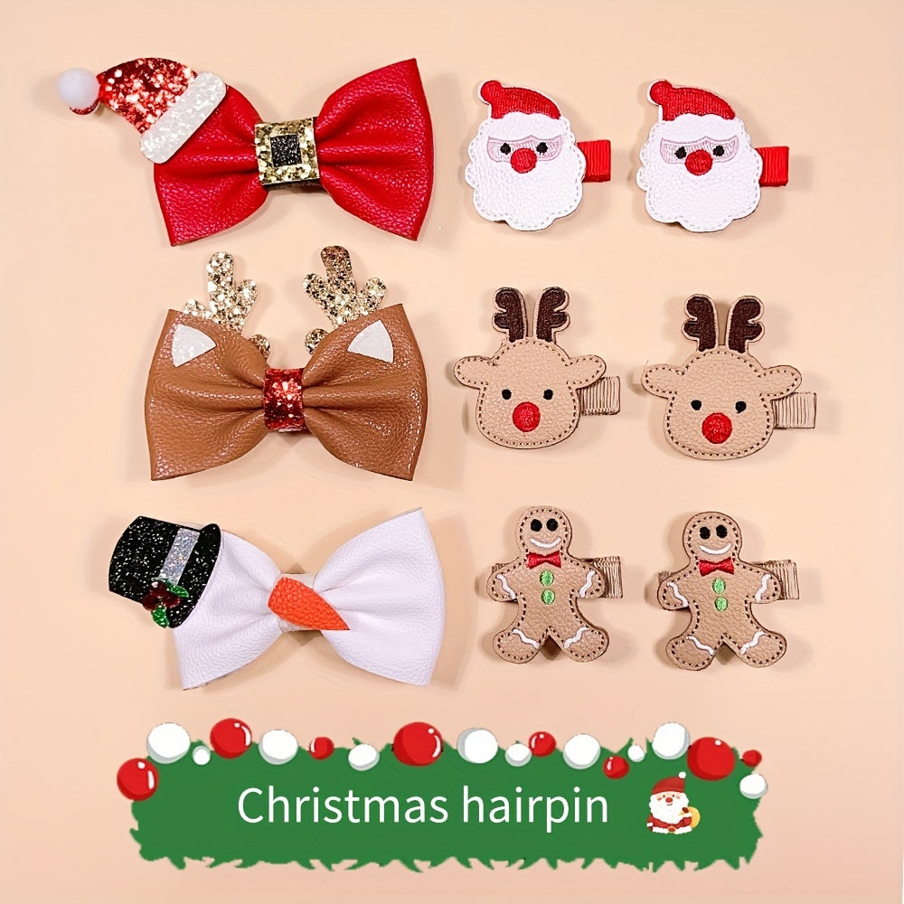 9pcs Christmas Hair Accessories Set Santa Claus Hair Clips Bow Elk Hairpins