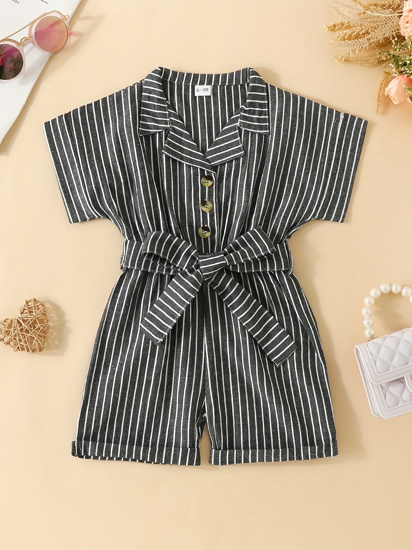 Baby Girl Striped Short Sleeve Romper