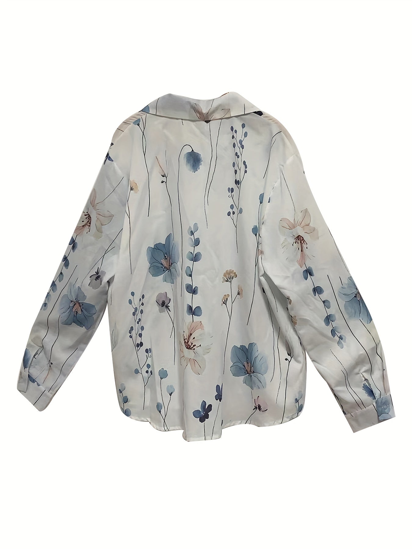 Plus Floral Print Button Up Long Sleeve Blouse