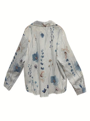 Plus Floral Print Button Up Long Sleeve Blouse