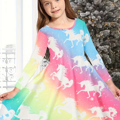 Gradient Tie Dye Unicorn Long Sleeve Dress