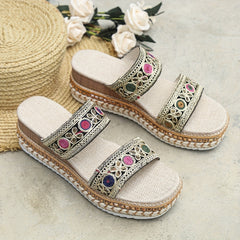 Women's Wedge Espadrille Sandals Square Toe Slip On Platform Slide Sandals
