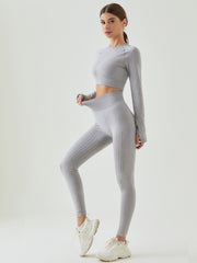 2pcs Yoga Set: Long Sleeve Top & High Waist Leggings, Women's Activewear