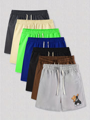Hip Hop Bear Pattern Comfy Shorts Men's Casual Elastic Waist Drawstring Shorts