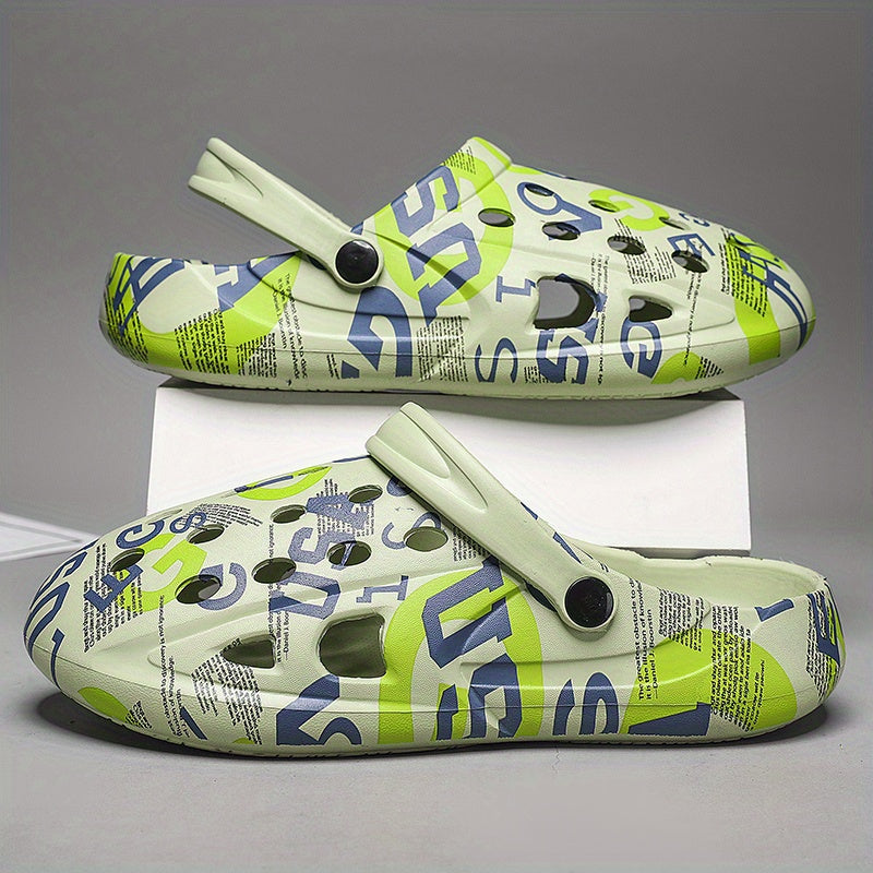 Men's Graphic Print Platform Clogs Hollow Out Garden Shoes