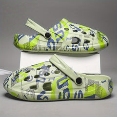Men's Graphic Print Platform Clogs Hollow Out Garden Shoes