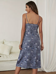 Snowflake Print Nightdress Spaghetti Strap Sleep Dress Women's Sleepwear