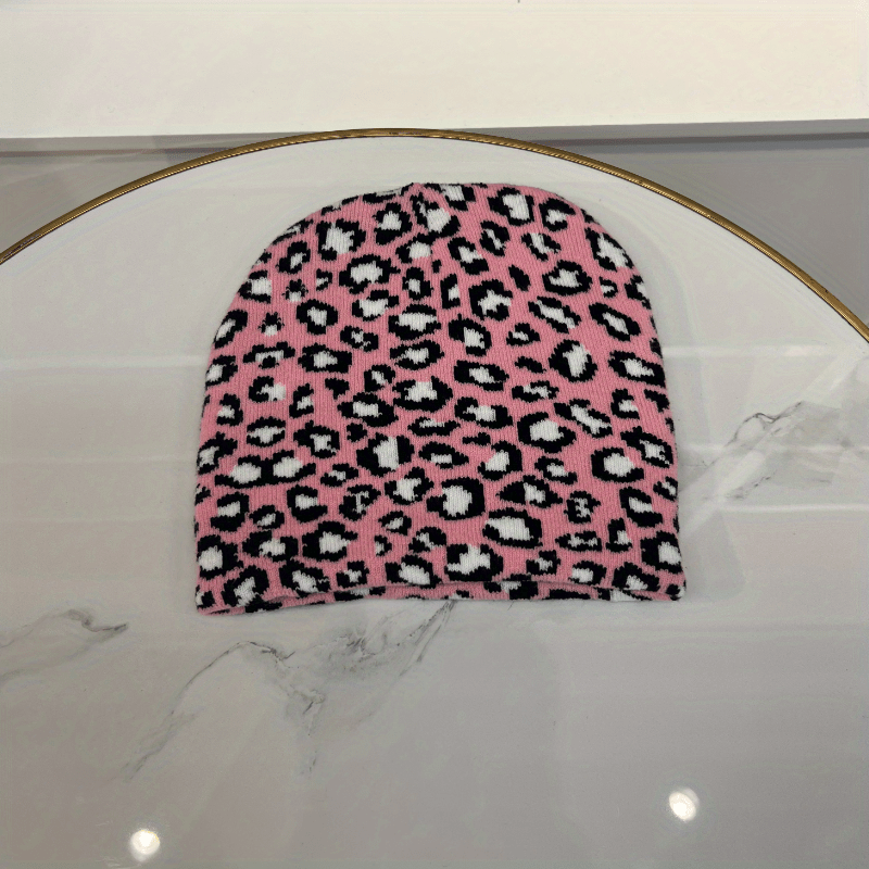 Leopard Jacquard Ear Protection Sport Knit Beanie Hat
