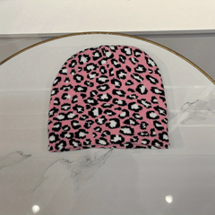Leopard Jacquard Ear Protection Sport Knit Beanie Hat