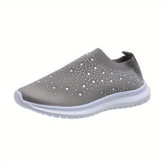 Women's Rhinestone Decor Sneakers Lace Up Slip On Shoes