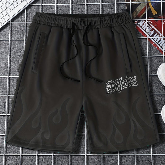 Athletes Flame Pattern Drawstring Shorts for Summer