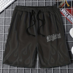 Athletes Flame Pattern Drawstring Shorts for Summer