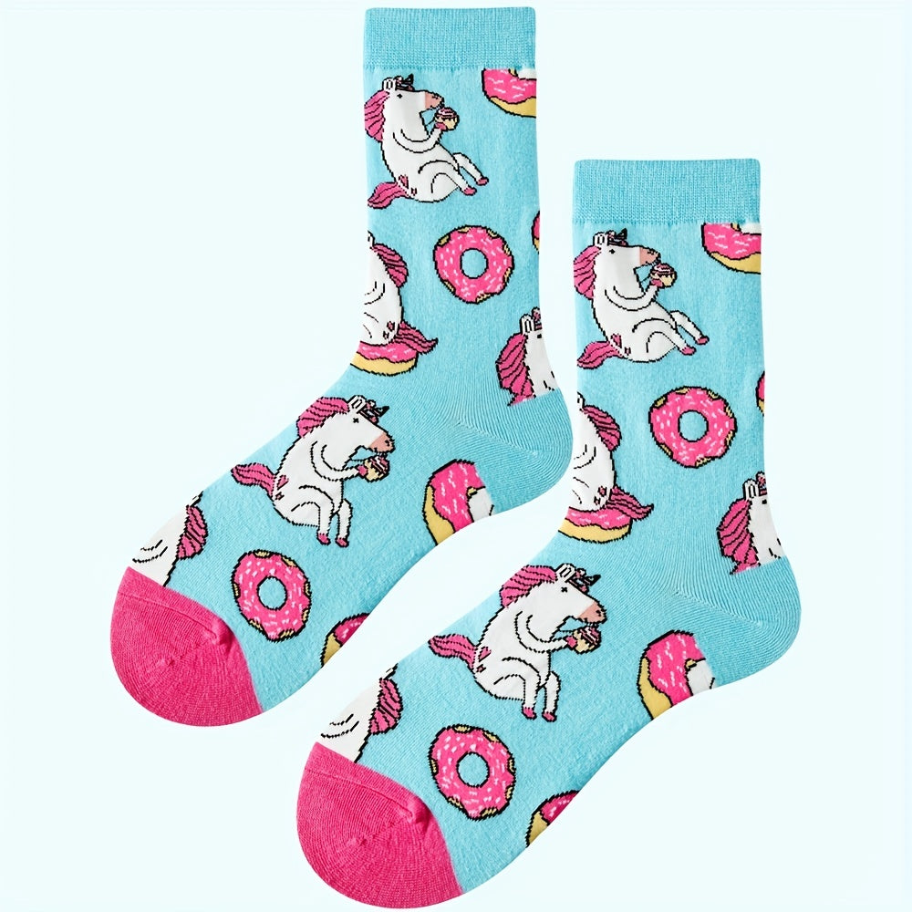 Unicorn Print Mid Tube Socks Women's Stockings