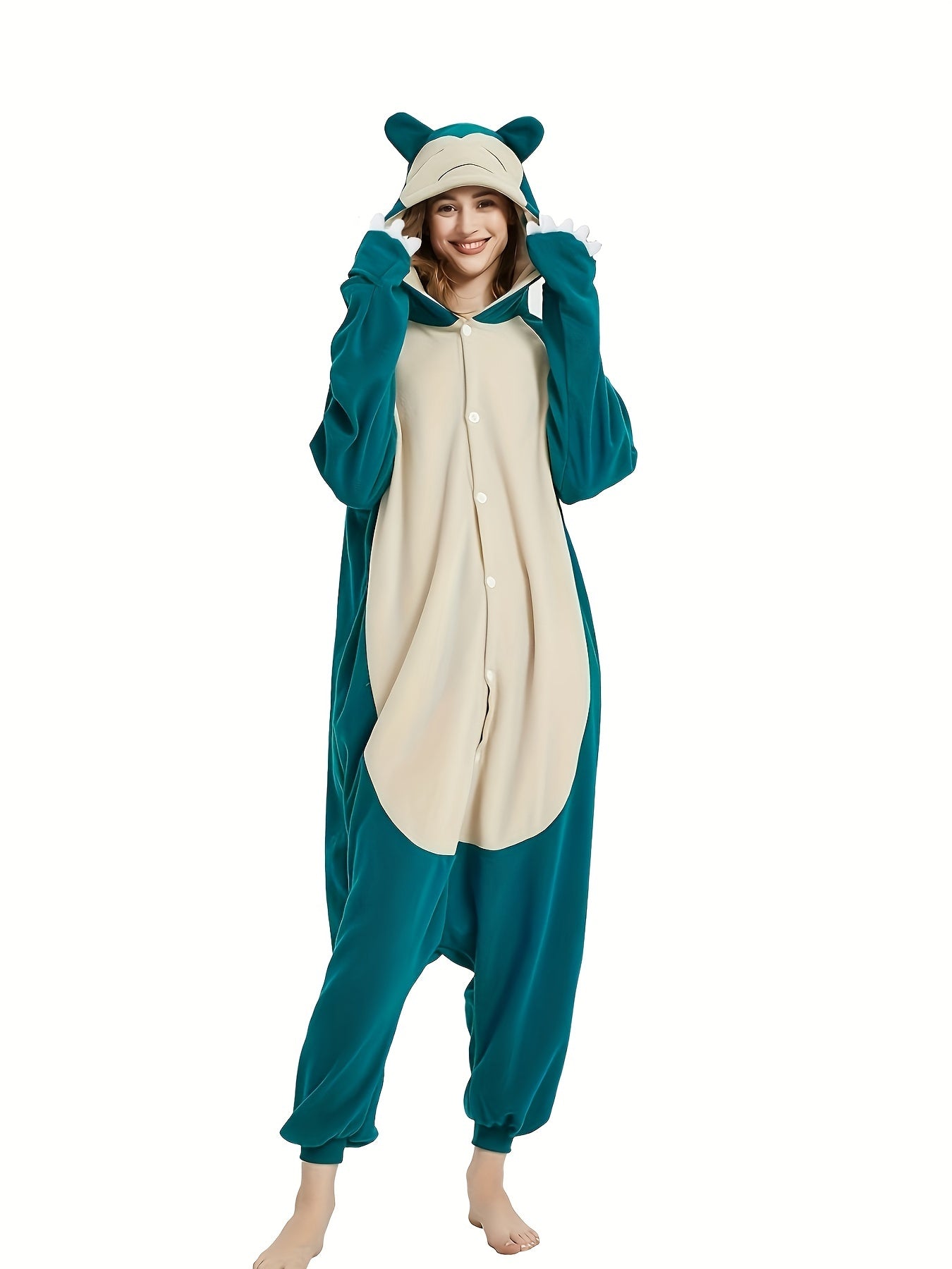 Animal Hooded Button Up Cosplay Jumpsuit