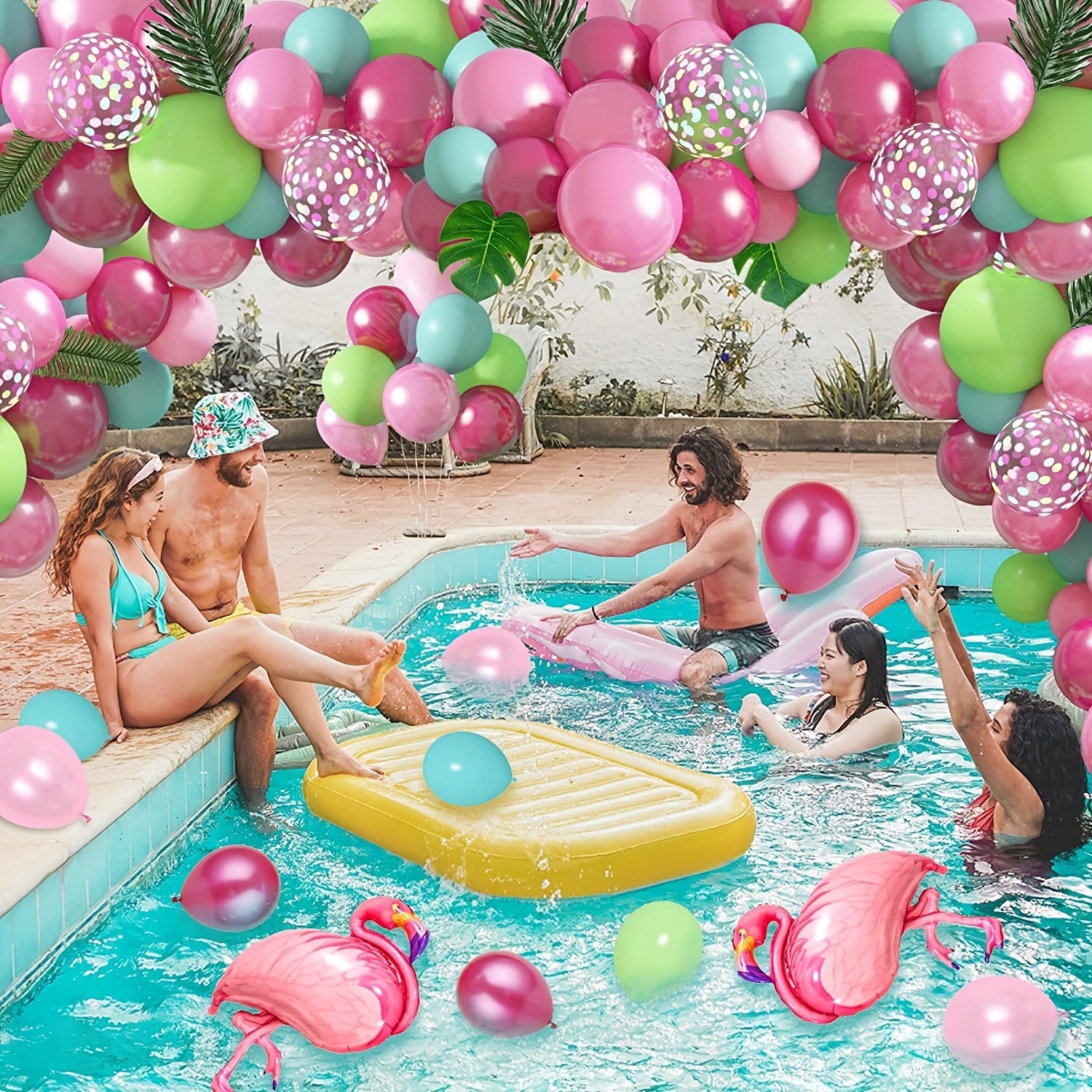 Tropical Balloon Arch Kit Flamingo Balloons Jungle Palm Leaves Coloured Balloon