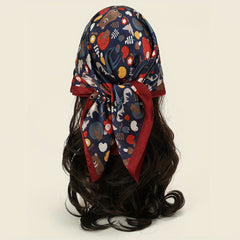 Cartoon Print Satin Square Scarf Animal Pattern Bandana Neckerchief
