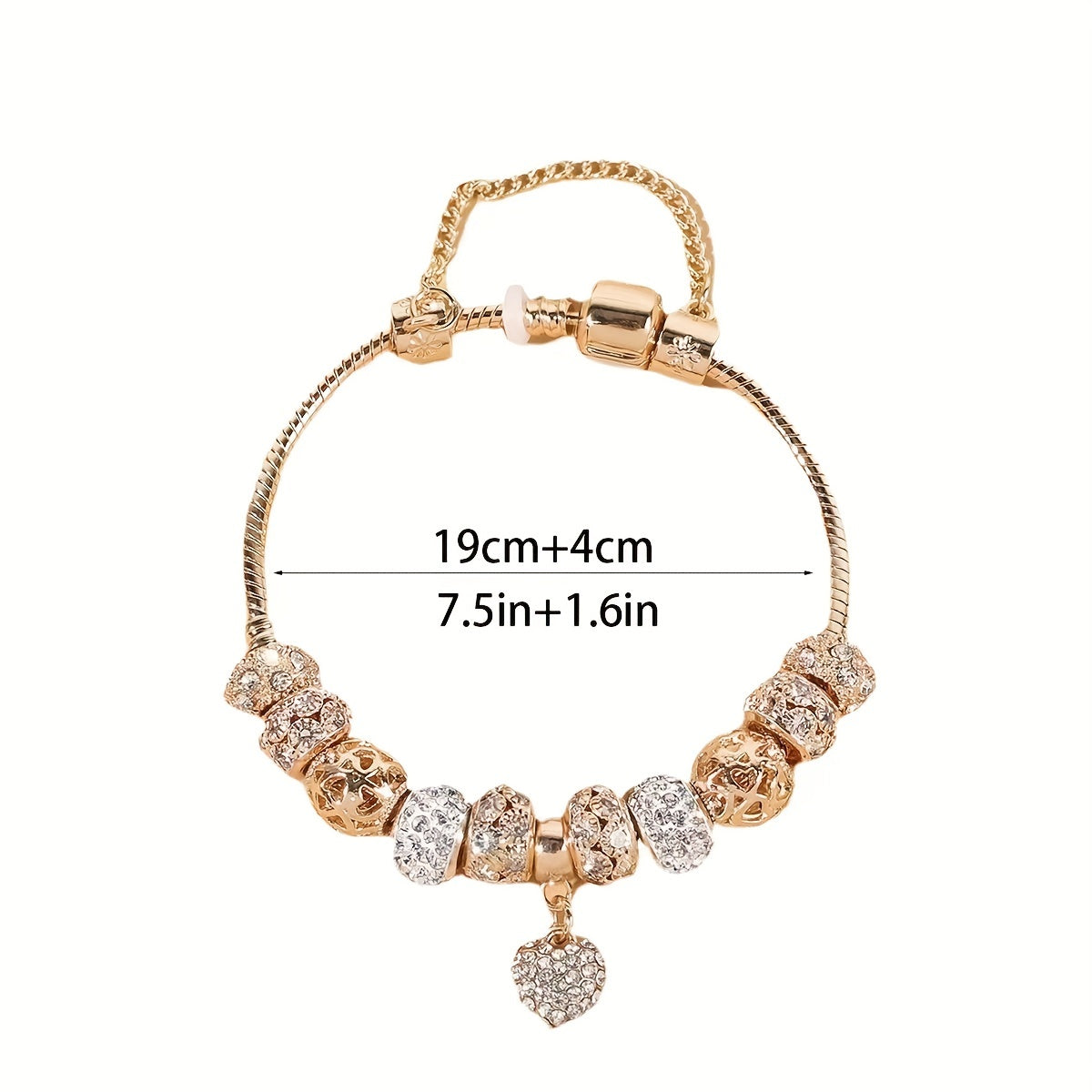 Crystal Heart Charm Bracelet Snake Chain Women Gift