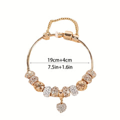 Crystal Heart Charm Bracelet Snake Chain Women Gift