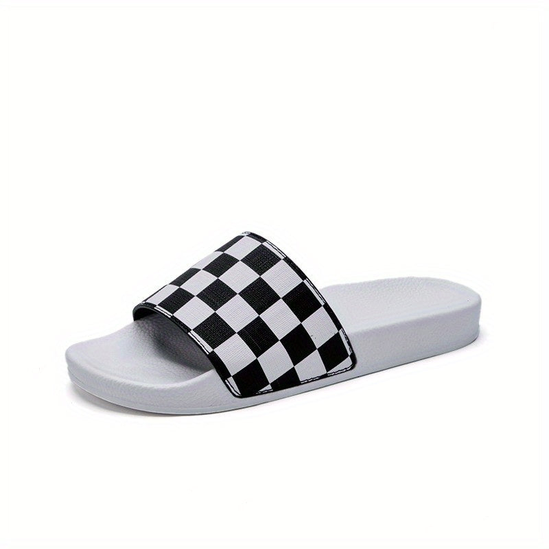 Men's Checkered Slides Non Slip Slippers Open Toe Shoes