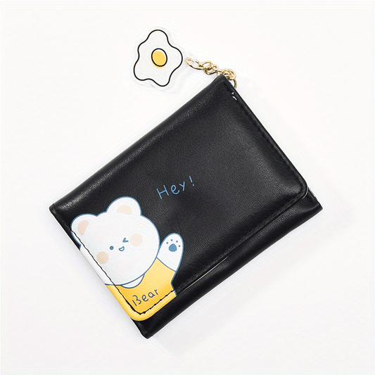 Cartoon Bear Wallet PU Leather Three Fold Coin Purse for Girls