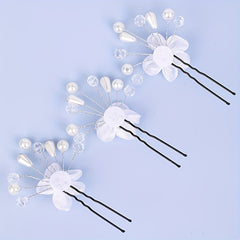 5pcs Flower Crystal Faux Pearl Hairpin Bridal U shaped Hairpin