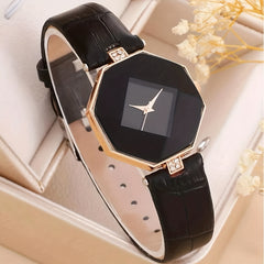 1pc Polygon Quartz Watch & 5pcs Necklace Set