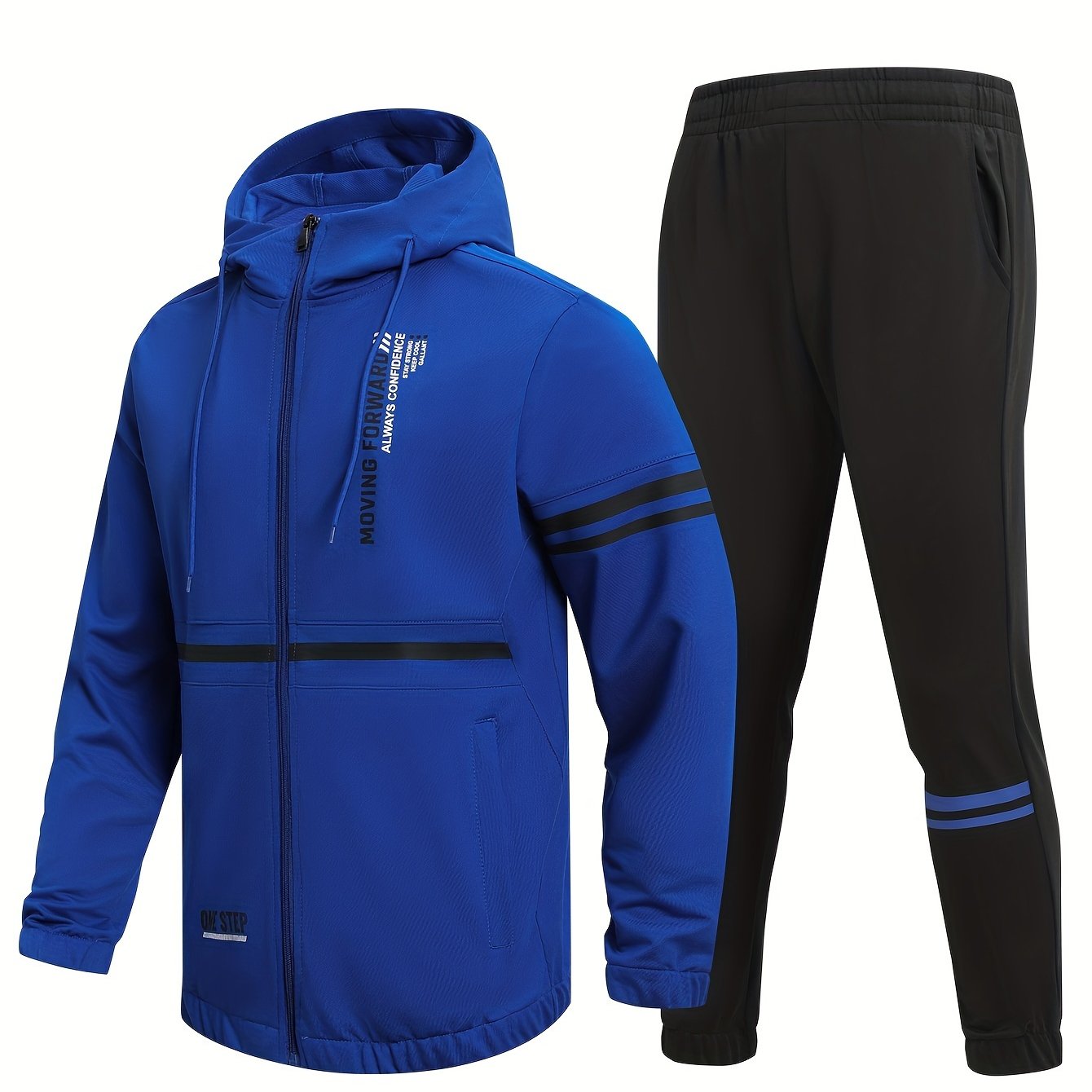 Men's Jersey Suit Hooded Zipper Jacket And Casual Pants