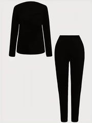 Women's Casual Two Piece Set - Letter Print Top & Pants