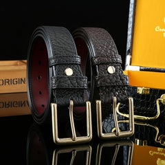 Men's Classic Copper Buckle Belt, Cowhide with Unique Texture, 1.5in Width
