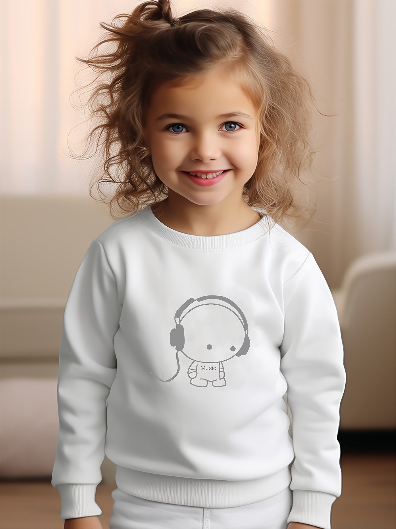 Girls Cartoon Character Pattern Crew Neck Sweatshirt