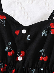 Girls Cherry Graphic Button Cami Princess Dress