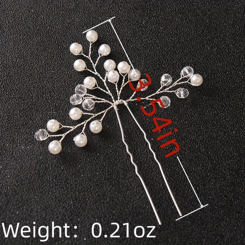Silvery Crystal Faux Pearl Hairpins U shaped Hair Pin Wedding Bridal Hair Sticks