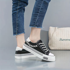 Women's Platform Canvas Shoes Lace Up Low Top Walking Sneakers