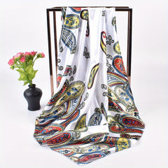 Vintage Paisley Print Satin Square Scarf for Women