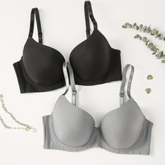2 Pack Plus Size Striped Push Up Padded Bra Set